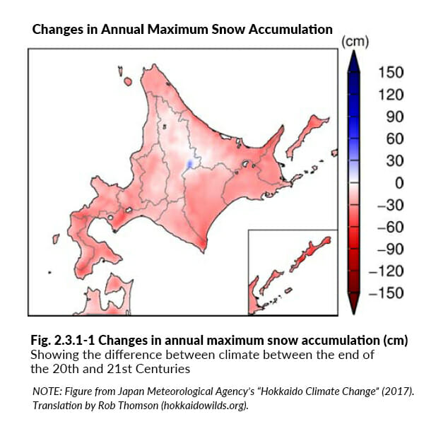 JMA Hokkaido report Fig 2.3.1-1 Predicted change in snow accumulation and depth in Hokkaido